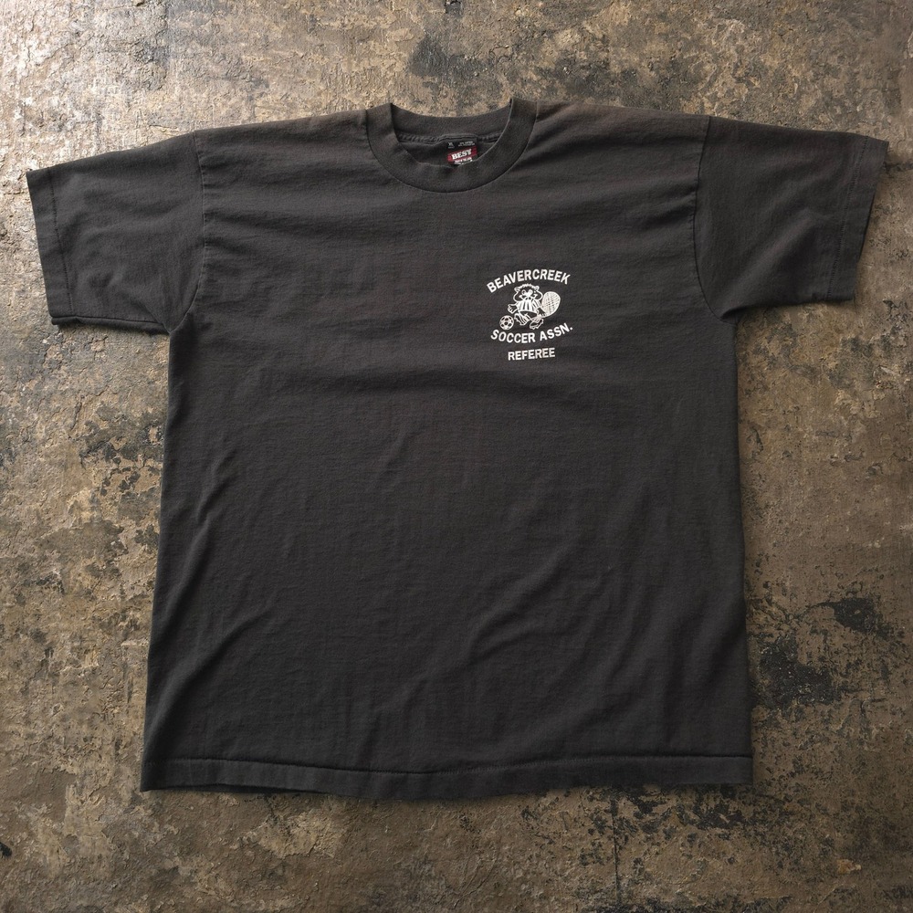 Vintage 90s Fruit of the Loom Black T-shirt Size XL Beavercreek Soccer Referee